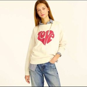 J Crew University terry "Love" heart sweatshirt NWT